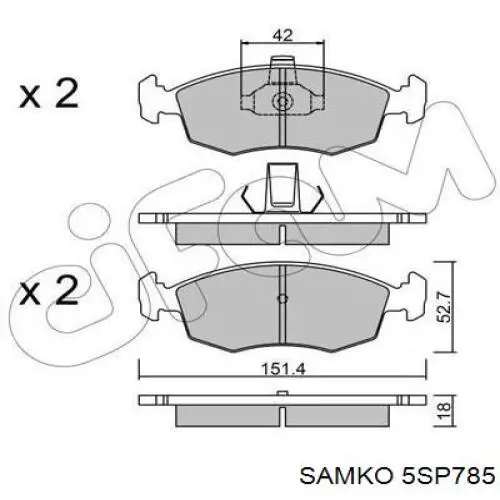 Колодки гальмівні передні, дискові 5SP785 Samko