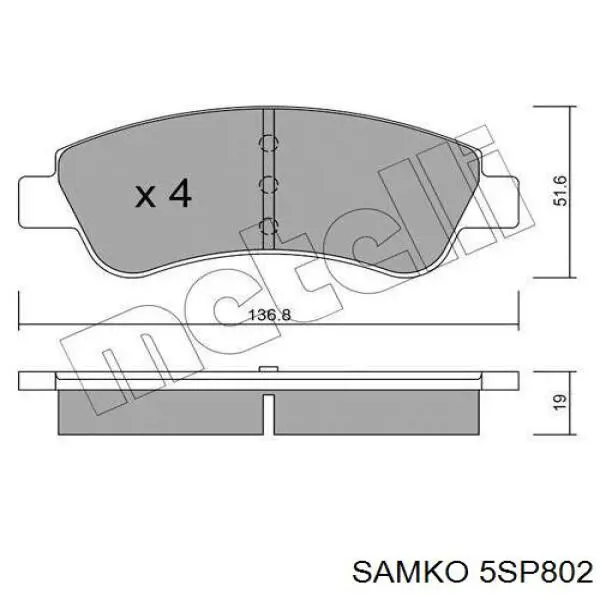 Купити 5SP802 Samko Колодки гальмівні передні, дискові