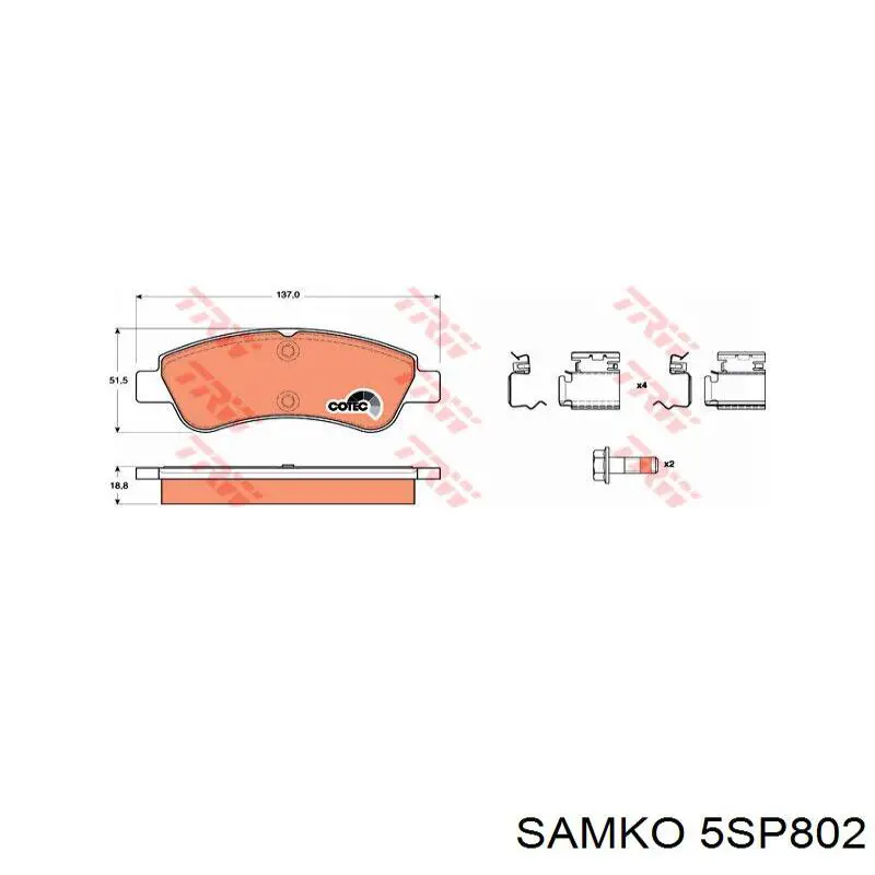 Гальмівні колодки Samko 5SP802 ціна, від 14.09 USD