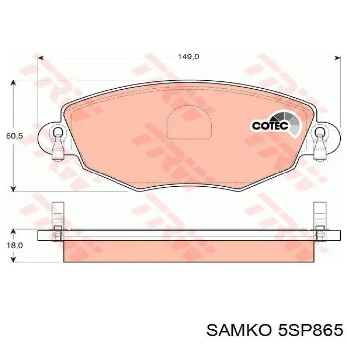 Передні тормозні колодки 5SP865 Samko