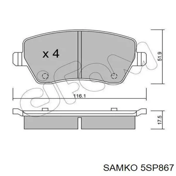 Купити 5SP867 Samko Колодки гальмівні передні, дискові