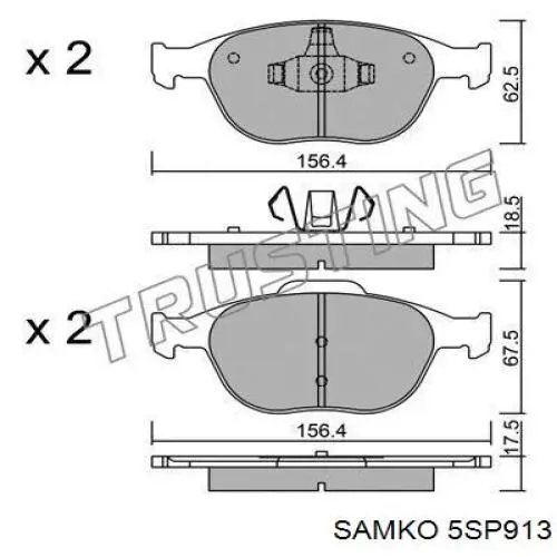 Гальмівні колодки Samko 5SP913 ціна, від 22.55 USD