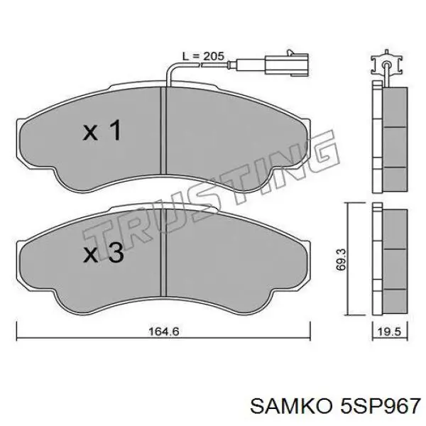 Колодки гальмівні передні, дискові 5SP967 Samko