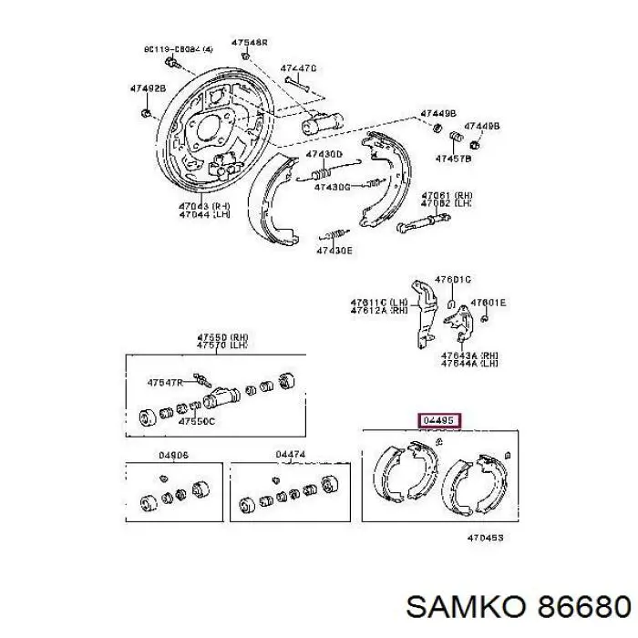 Колодки гальмові задні, барабанні Samko 86680 ціна, від 21.79 USD