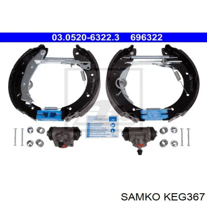 Колодки гальмівні задні барабанні, в зборі з циліндруми, комплект KEG367 Samko