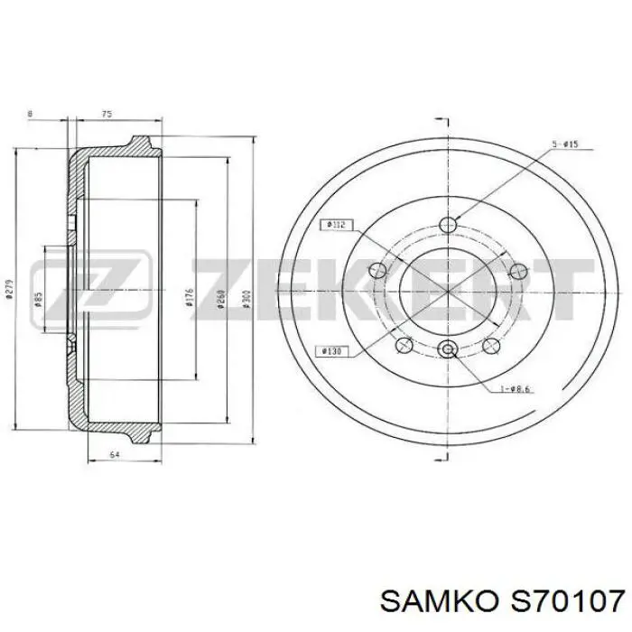Барабан гальмівний задній Samko S70107 ціна, від 45.50 USD