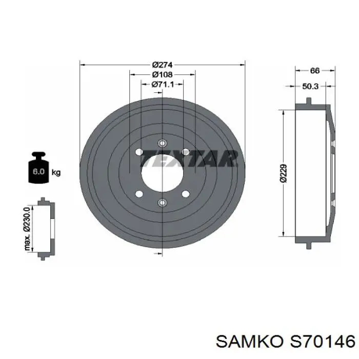 Барабан гальмівний задній S70146 Samko