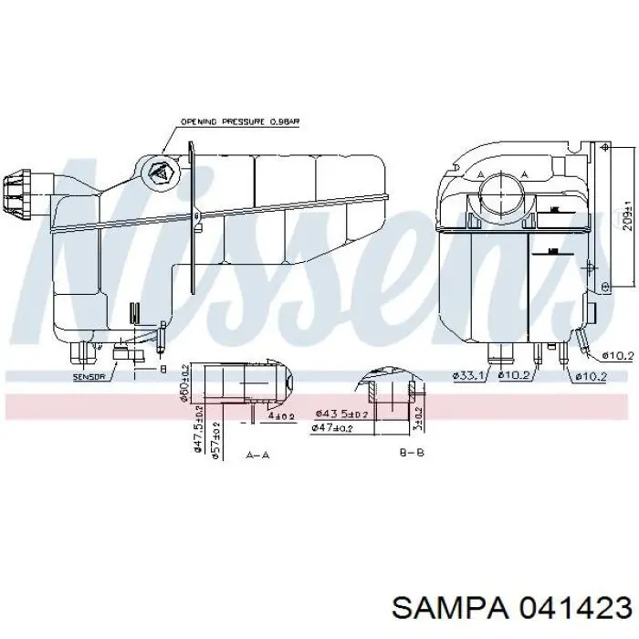 Бачок системи охолодження двигуна розширювальний Sampa Otomotiv‏ 041423 ціна, від 80.74 USD