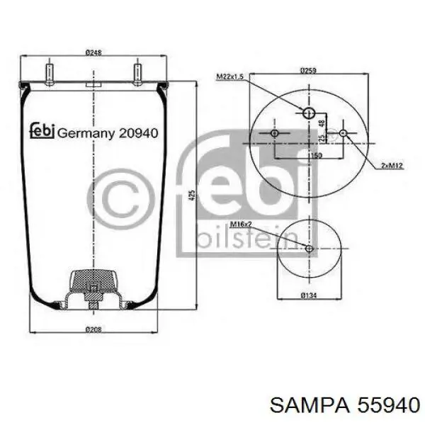 Пневмоподушка/Пневморессора моста 55940 Sampa Otomotiv‏
