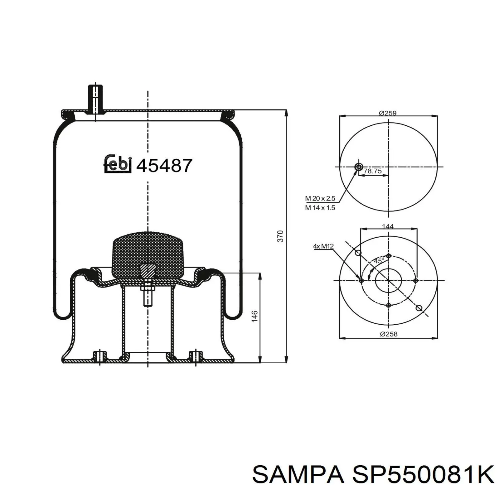Пневморессора задня Sampa Otomotiv‏ SP550081K ціна, від 78.82 USD