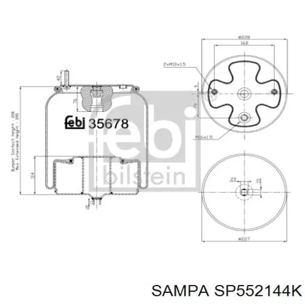 Пневмоподушка/Пневморессора моста переднього Sampa Otomotiv‏ SP552144K ціна, від 84.62 USD