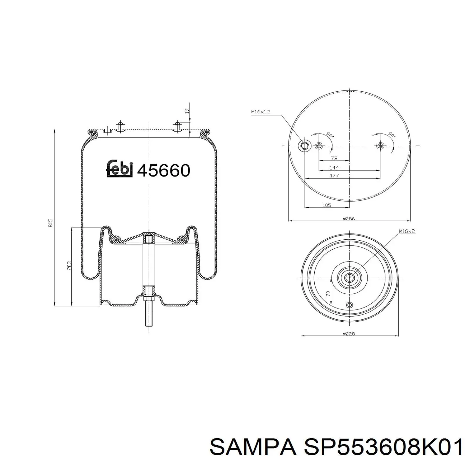 Пневмоподушка/Пневморессора моста заднього SP553608K01 Sampa Otomotiv‏