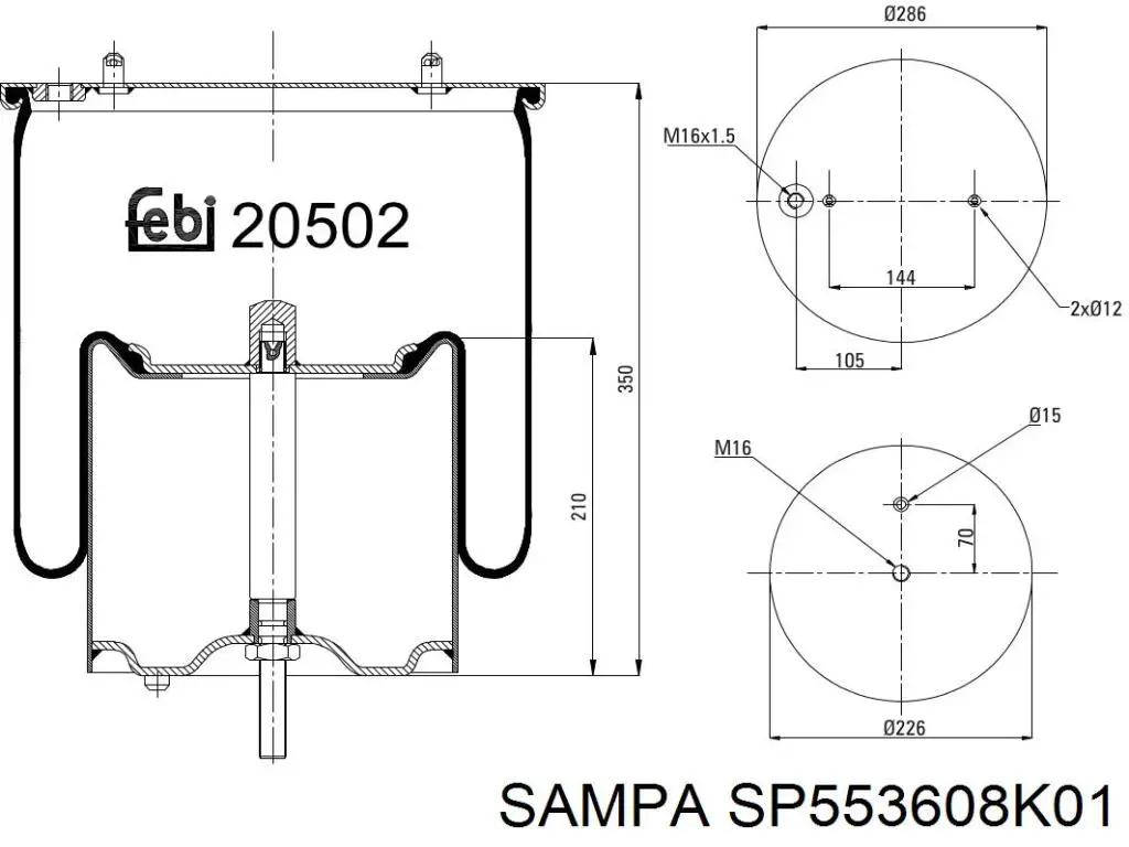 Пневморессора задня Sampa Otomotiv‏ SP553608K01 ціна, від 129.84 USD