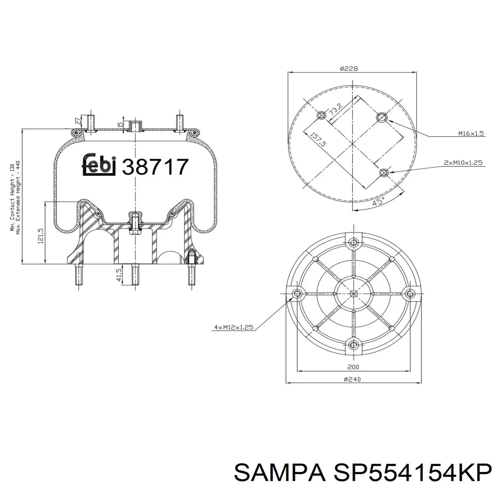 Пневмоподушка/Пневморессора моста заднього SP554154KP Sampa Otomotiv‏