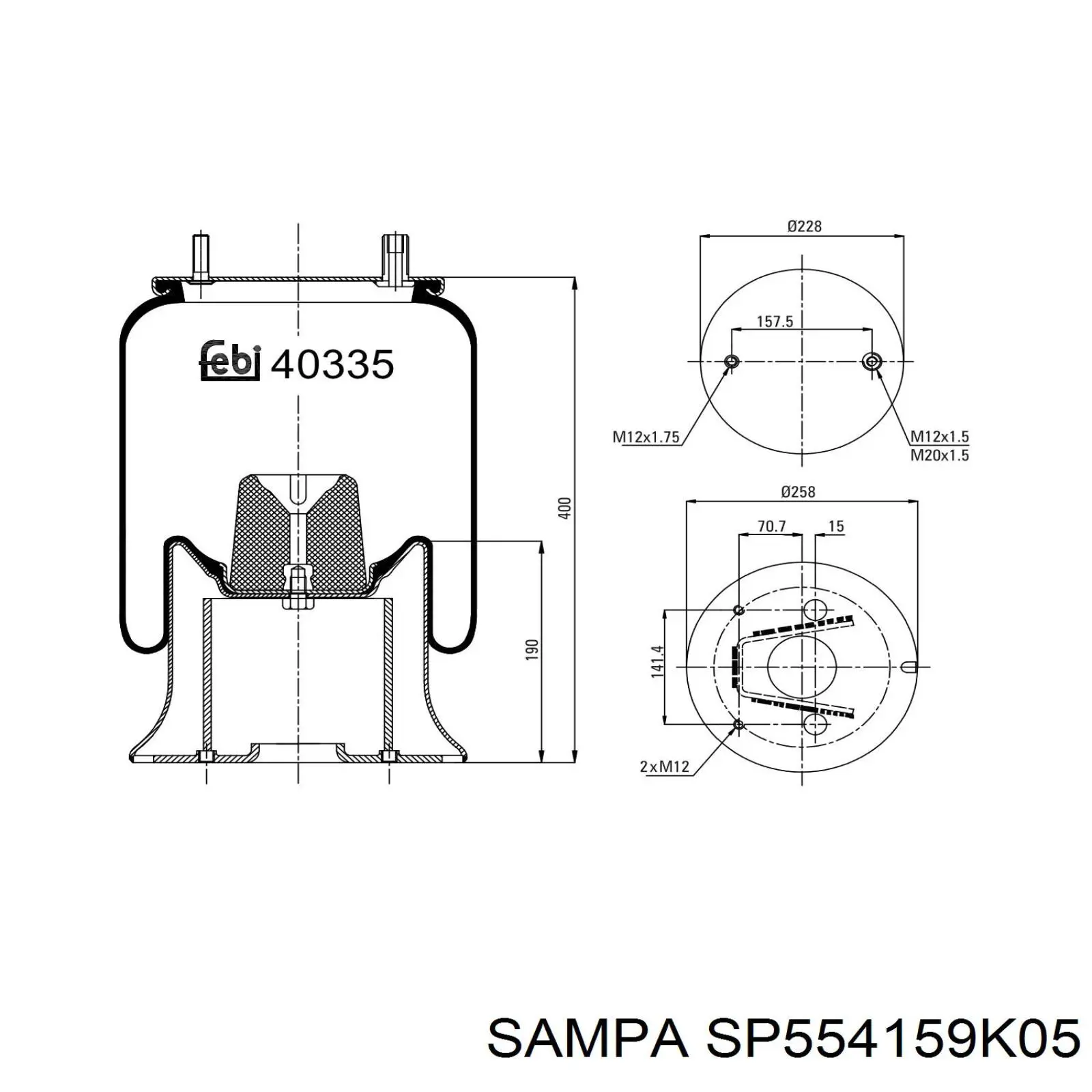 Пневмоподушка/Пневморессора моста Sampa Otomotiv‏ SP554159K05 ціна, від 52.78 USD