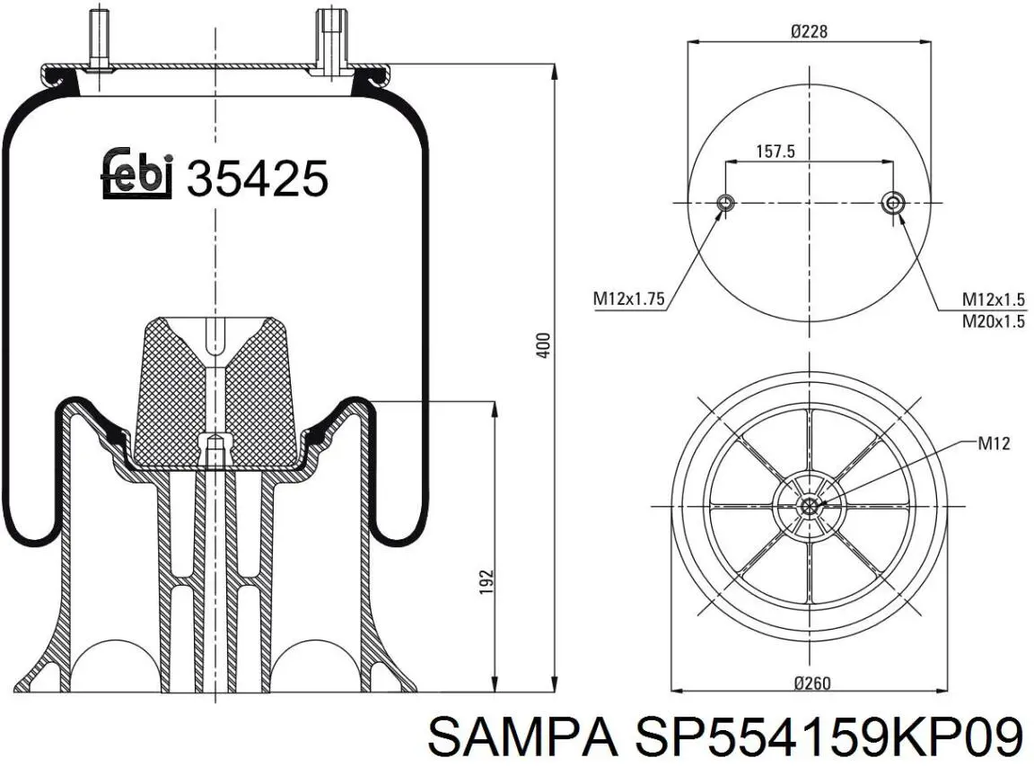 Пневмоподушка/Пневморессора моста SP554159KP09 Sampa Otomotiv‏