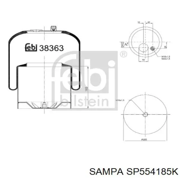 Купити SP554185K Sampa Otomotiv‏ Пневмоподушка/Пневморессора моста заднього