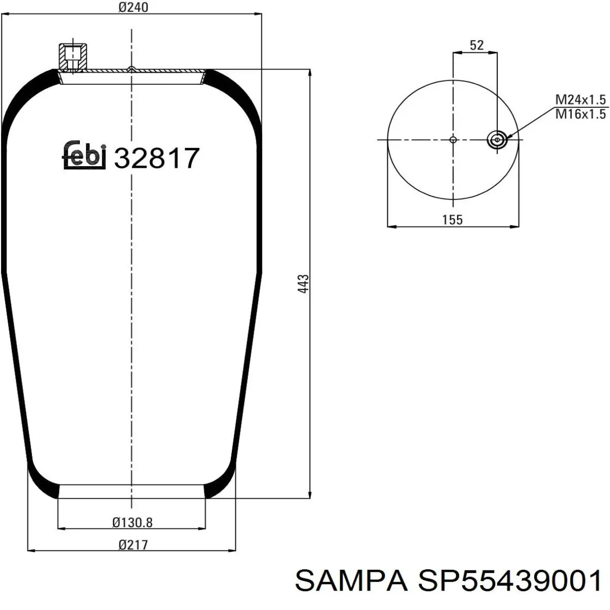 Пневмоподушка/Пневморессора моста Sampa Otomotiv‏ SP55439001 ціна, від 43.33 USD