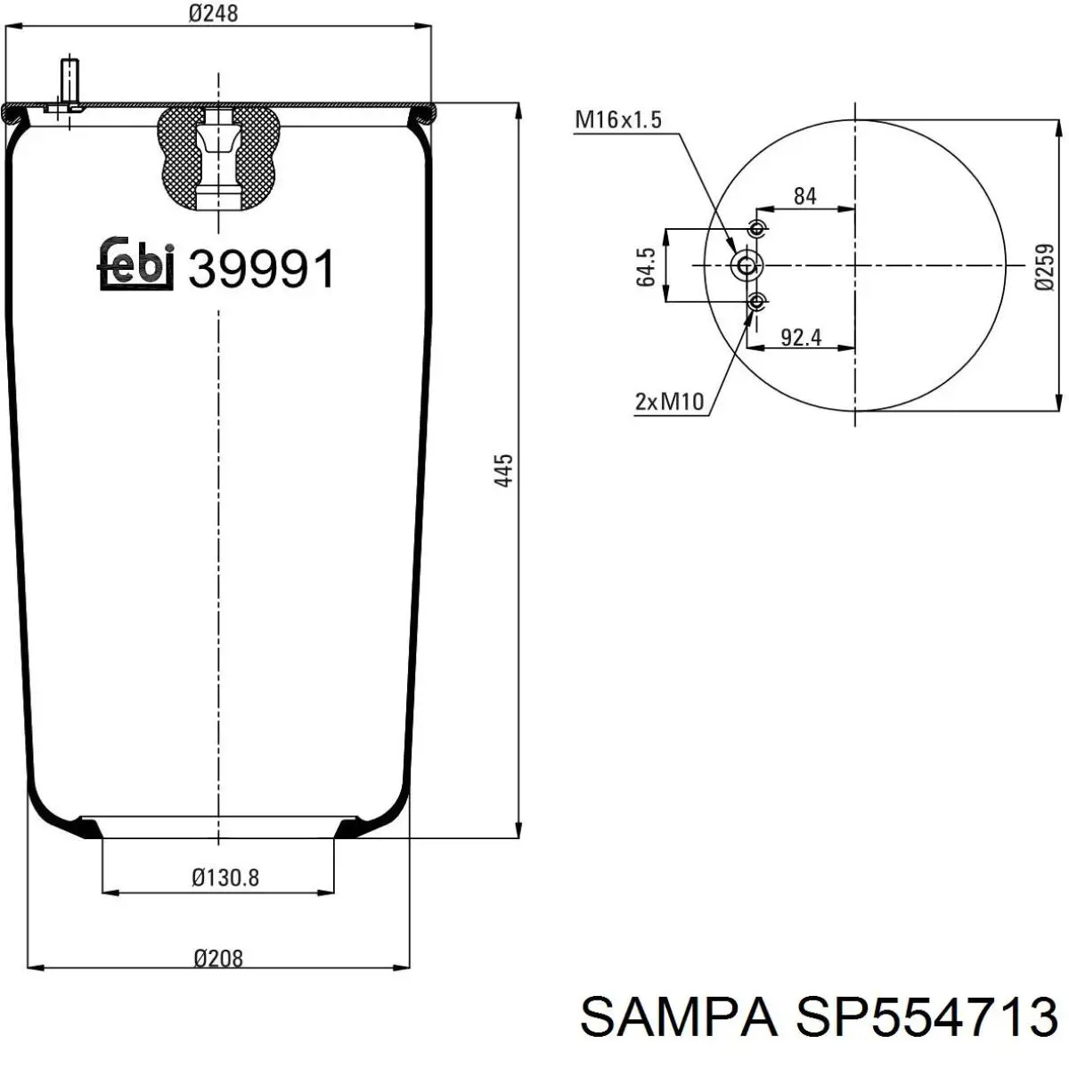 SP554713 Sampa Otomotiv‏ Пневмоподушка/пневморессора моста заднього