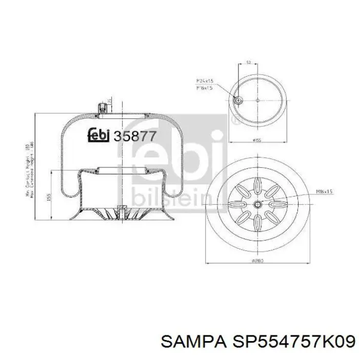 Пневмоподушка/Пневморессора моста Sampa Otomotiv‏ SP554757K09 ціна, від 41.52 USD