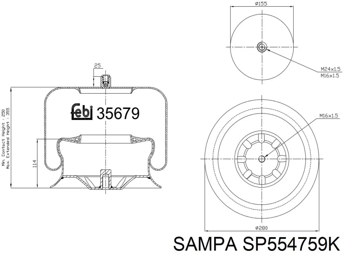 Пневмоподушка/Пневморессора моста SP554759K Sampa Otomotiv‏