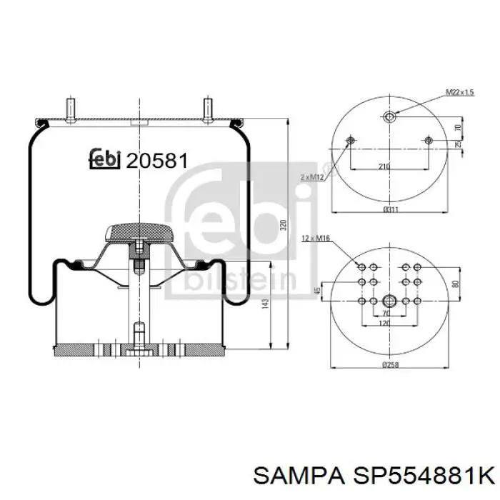 SP554881K Sampa Otomotiv‏ Ресора пневматичної підвіски