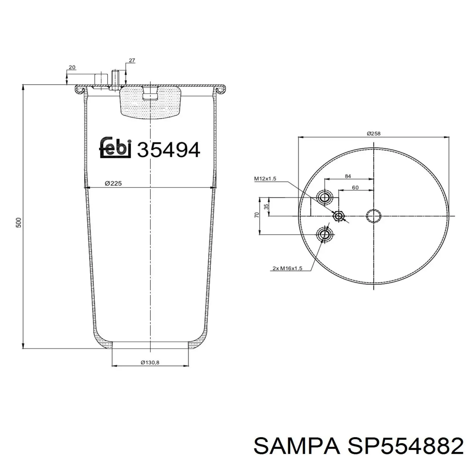 Купити SP554882 Sampa Otomotiv‏ Пневмоподушка/Пневморессора моста