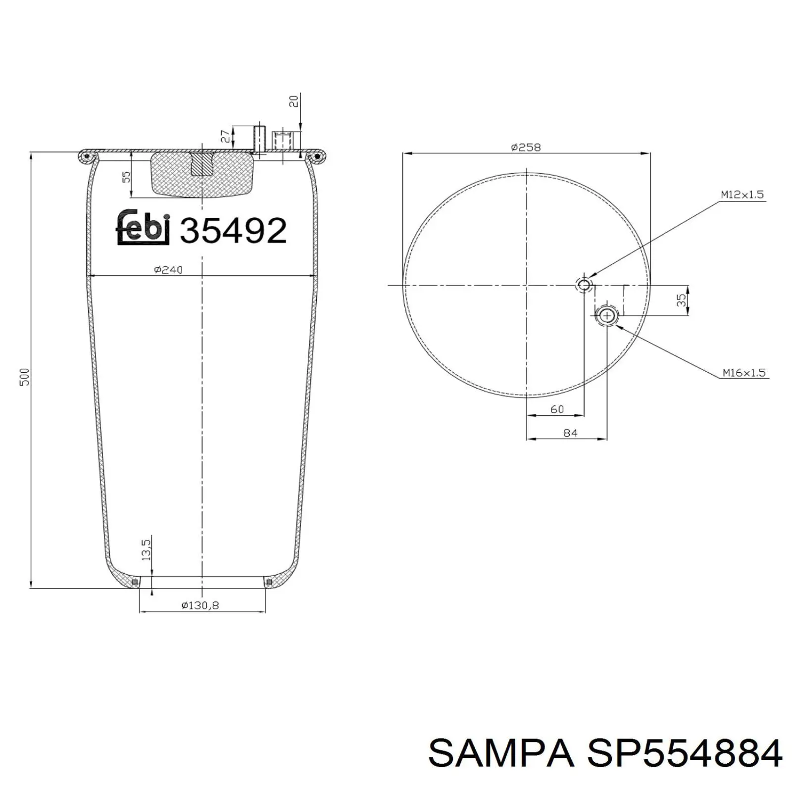 Пневморессора задня Sampa Otomotiv‏ SP554884 ціна, від 59.19 USD