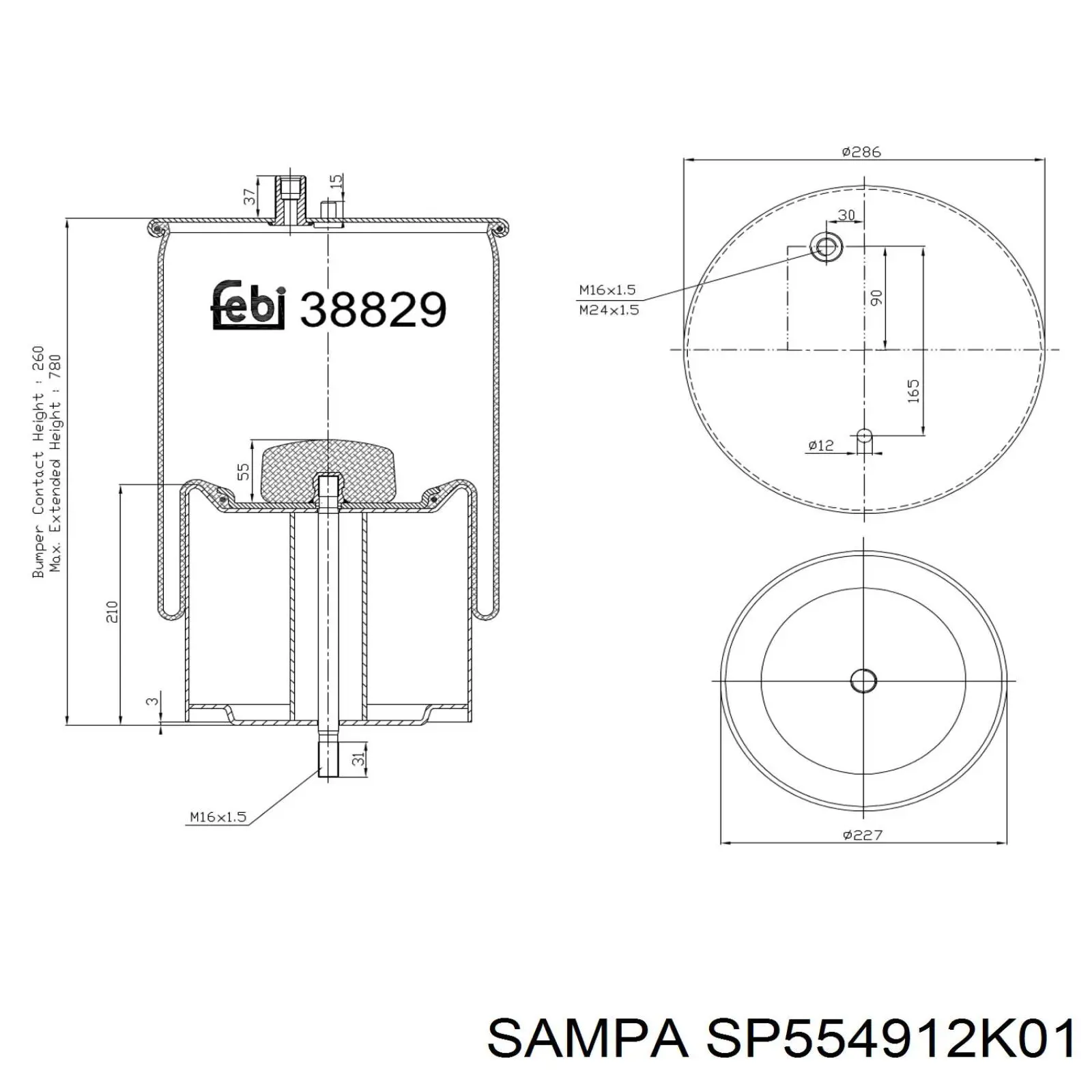 Купити SP554912K01 Sampa Otomotiv‏ Пневмоподушка/Пневморессора моста заднього