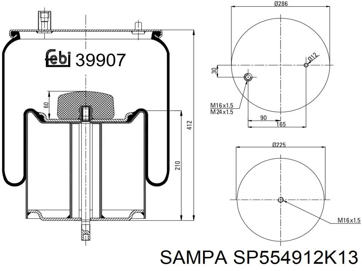 Пневмоподушка/Пневморессора моста заднього SP554912K13 Sampa Otomotiv‏