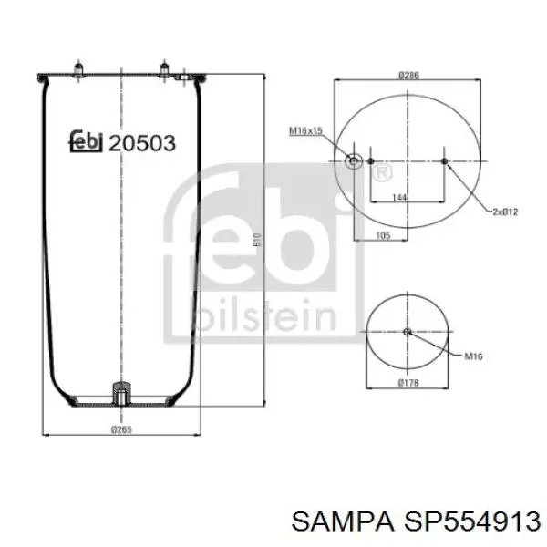 Пневмоподушка/Пневморессора моста заднього SP554913 Sampa Otomotiv‏