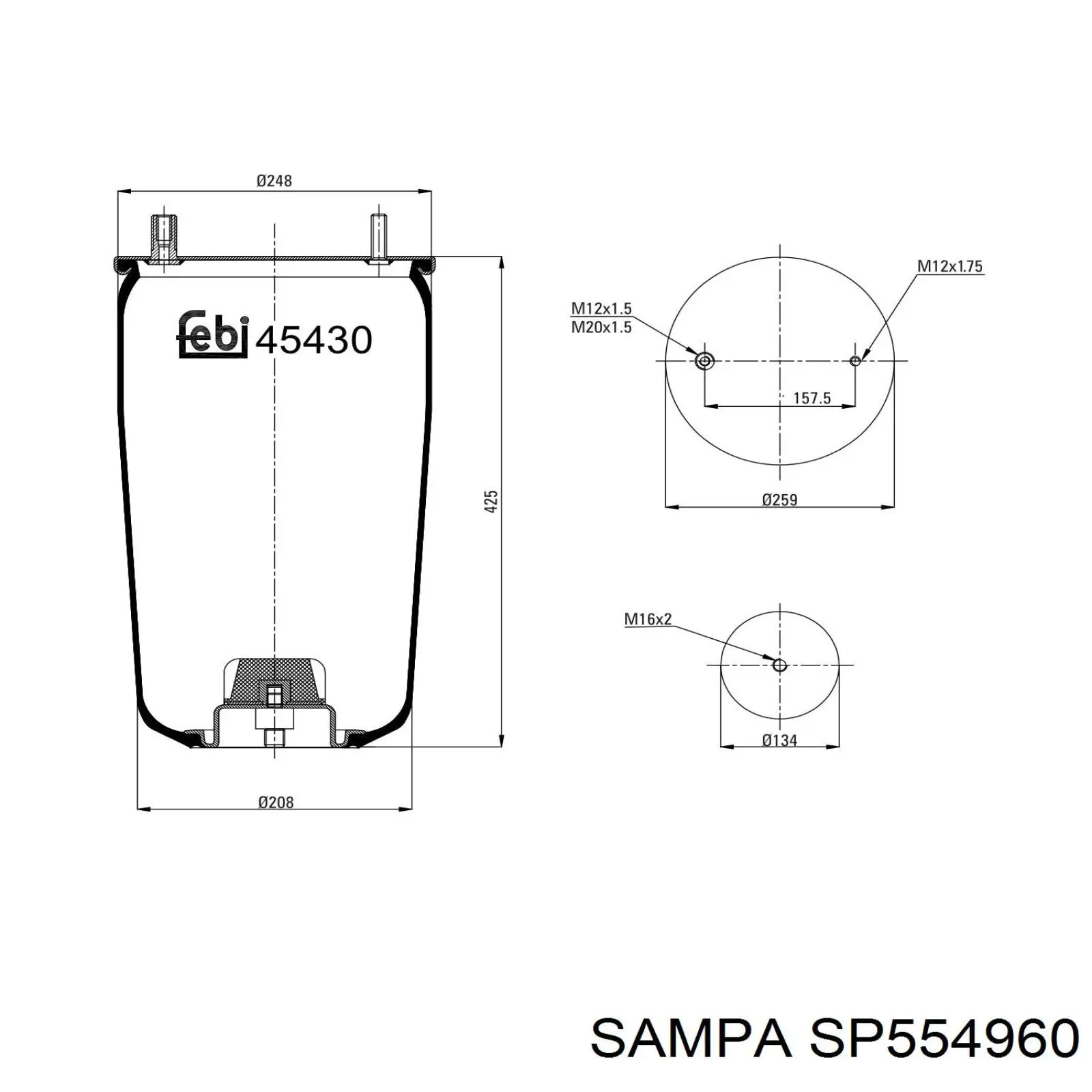 Пневмоподушка/Пневморессора моста Sampa Otomotiv‏ SP554960 ціна, від 84.69 USD
