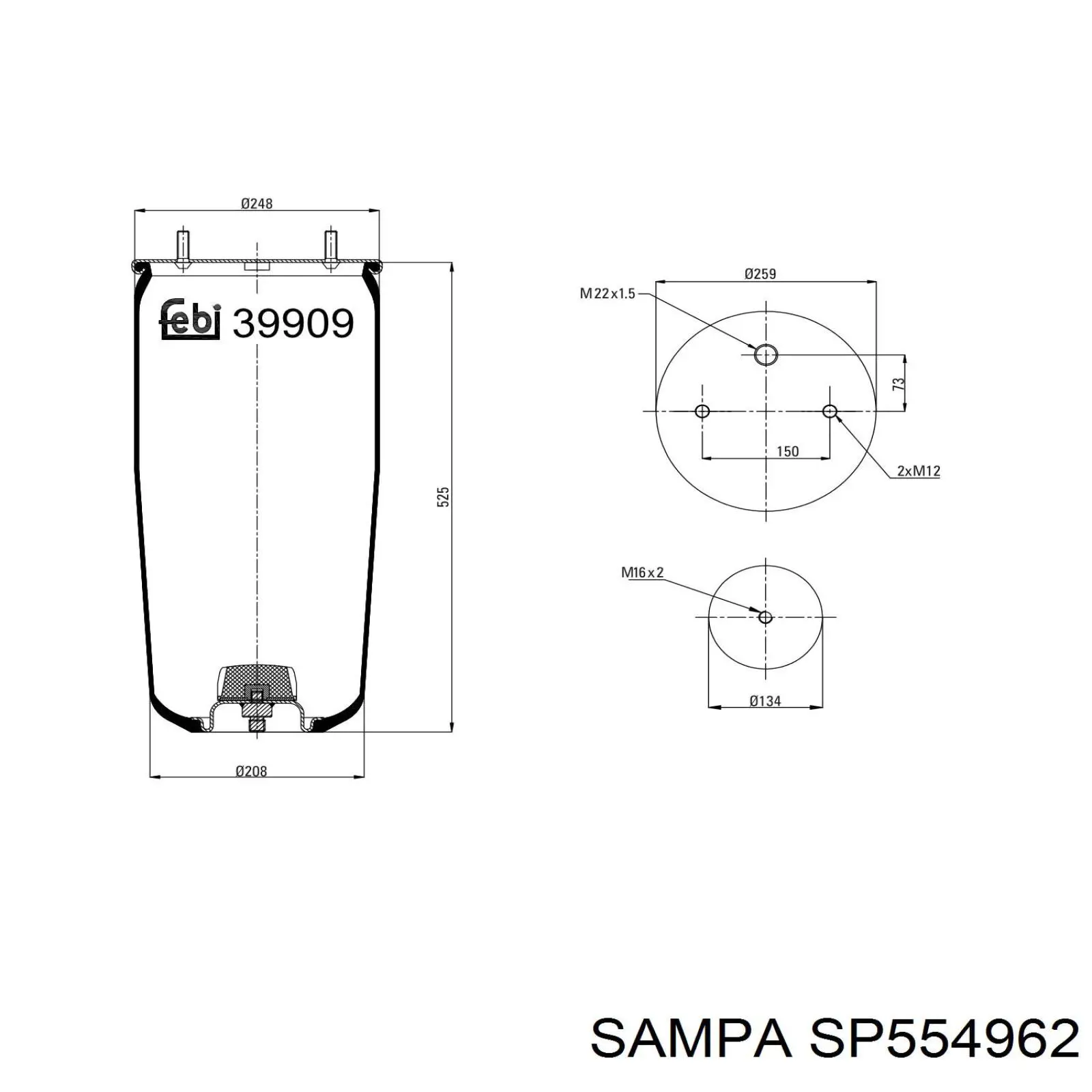 Купити SP554960K Sampa Otomotiv‏ Пневмоподушка/Пневморессора моста