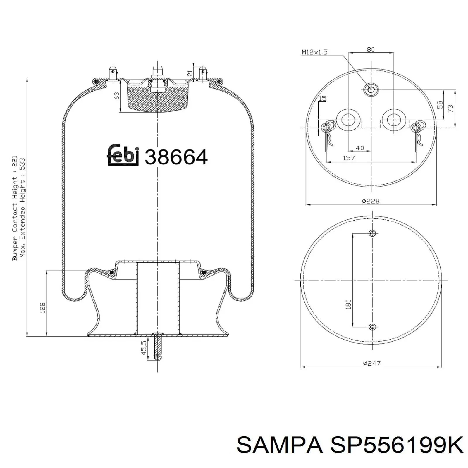 Пневморессора задня Sampa Otomotiv‏ SP556199K ціна, від 90.71 USD