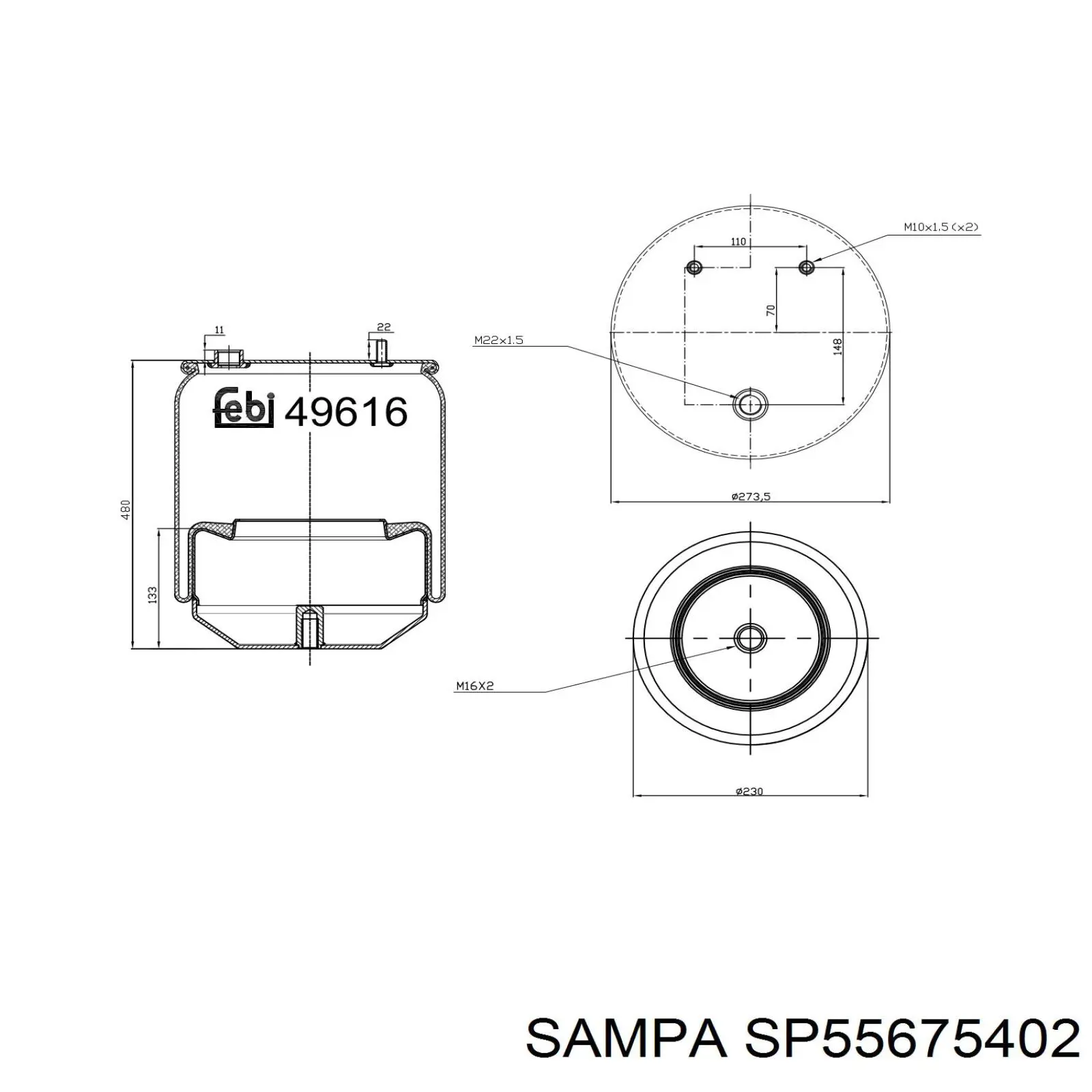 Пневмоподушка/Пневморессора моста заднього SP55675402 Sampa Otomotiv‏