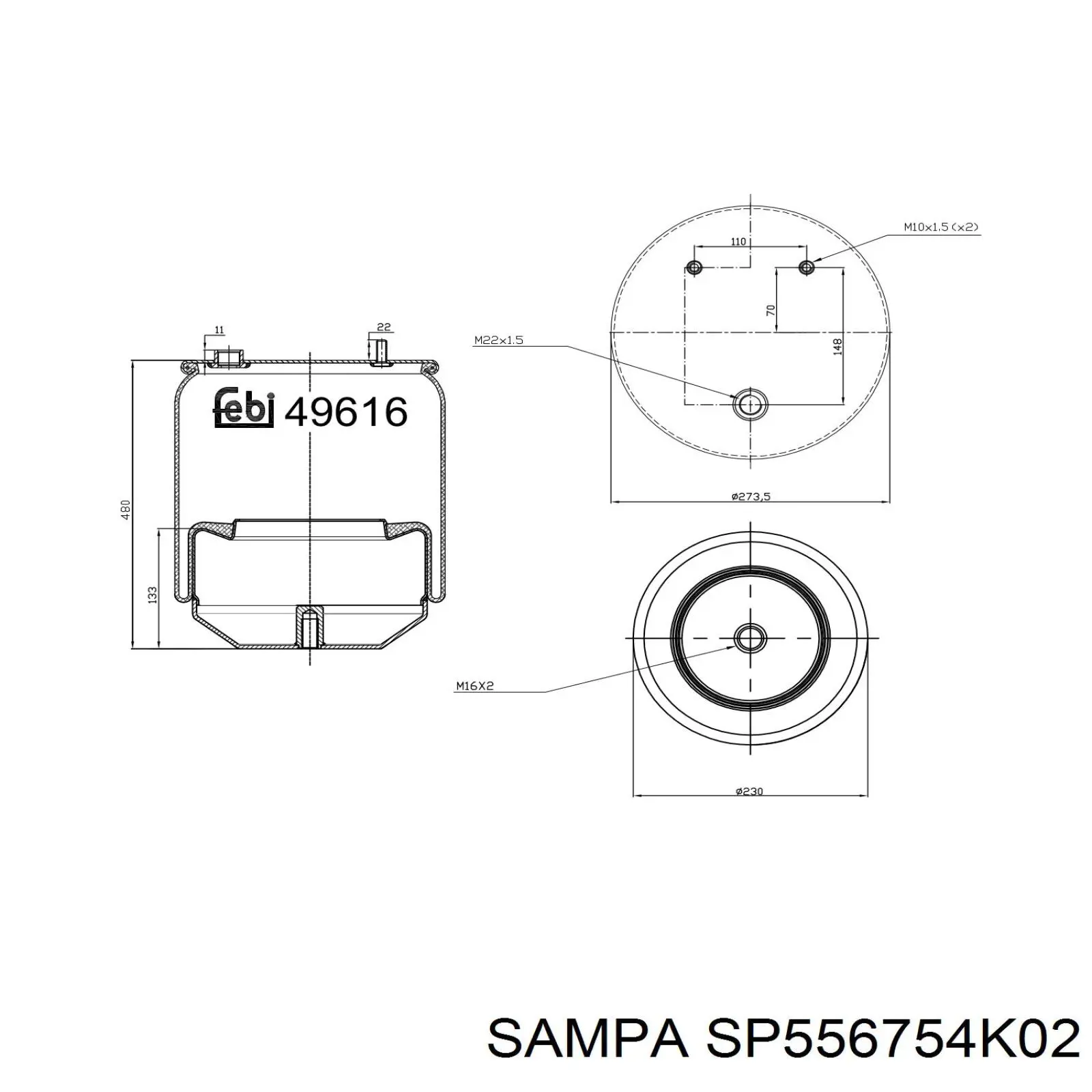 Пневмоподушка/Пневморессора моста заднього SP556754K02 Sampa Otomotiv‏