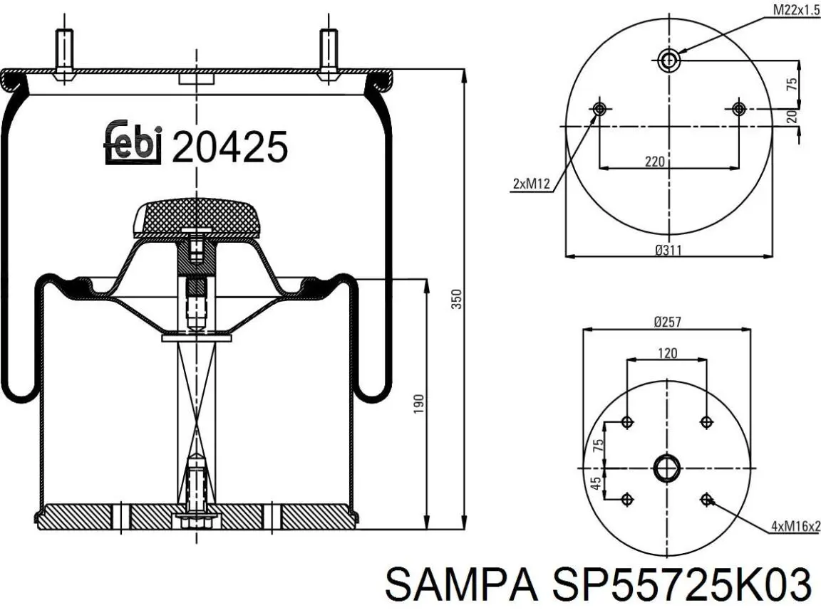 Пневмоподушка/Пневморессора моста SP55725K03 Sampa Otomotiv‏