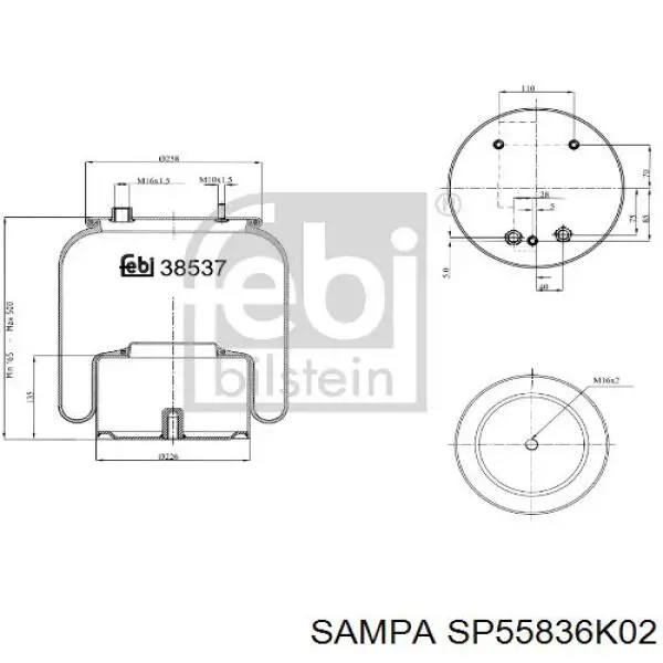 Пневмоподушка/Пневморессора моста заднього SP55836K02 Sampa Otomotiv‏