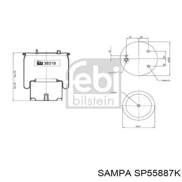 Пневморессора задня Sampa Otomotiv‏ SP55887K ціна, від 69.00 USD