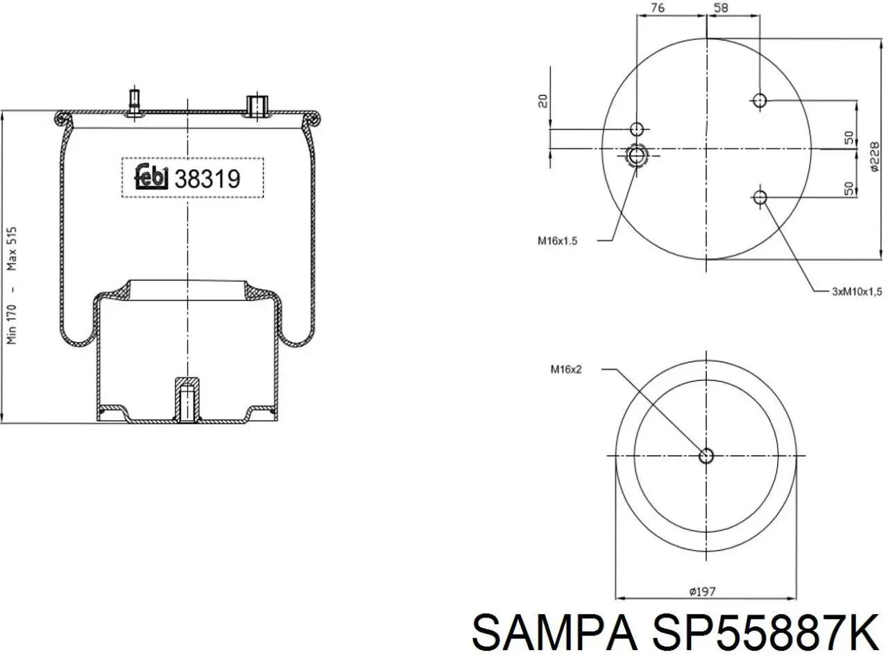 Купити SP55887K Sampa Otomotiv‏ Пневмоподушка/Пневморессора моста заднього