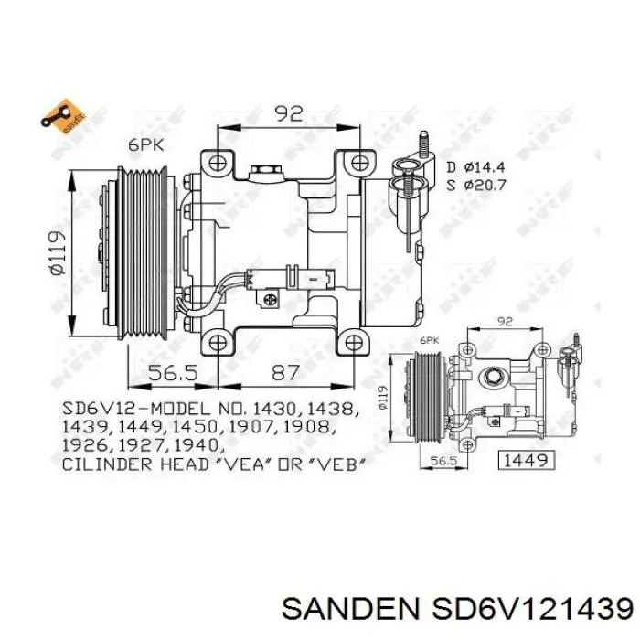 Купити SD6V121439 Sanden Компресор кліматичної установки