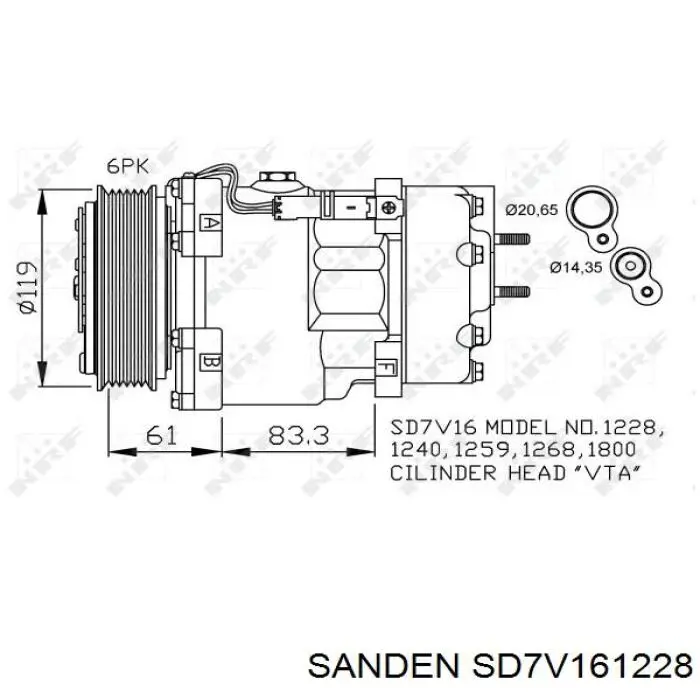 SD7V161228 Sanden Компресор холодоагенту