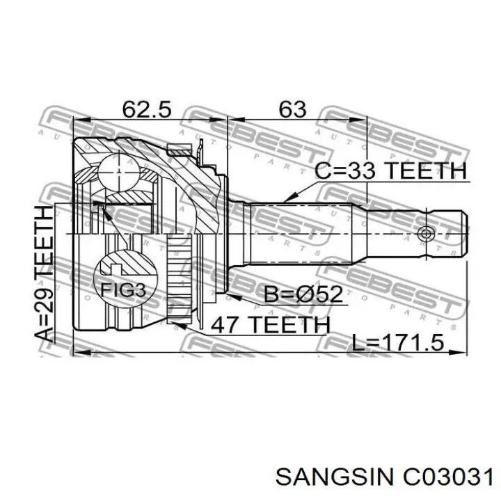 Купити C03031 Sangsin Шарнір приводу зовнішній
