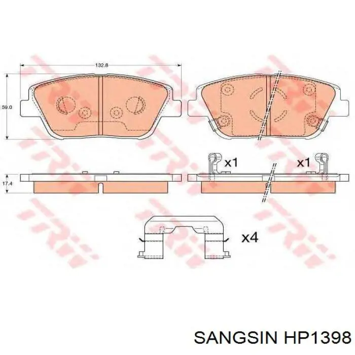 HP1398 Sangsin Передні гальмівні колодки