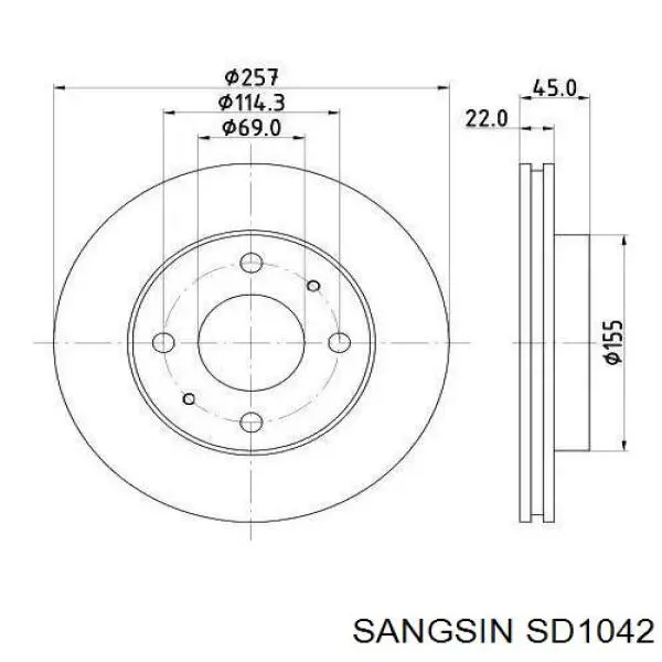 Диск переднього гальма Sangsin SD1042 ціна, від 27.44 USD