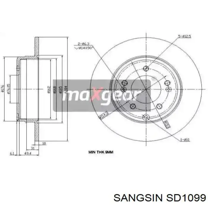 Диск гальмівний задній SD1099 Sangsin