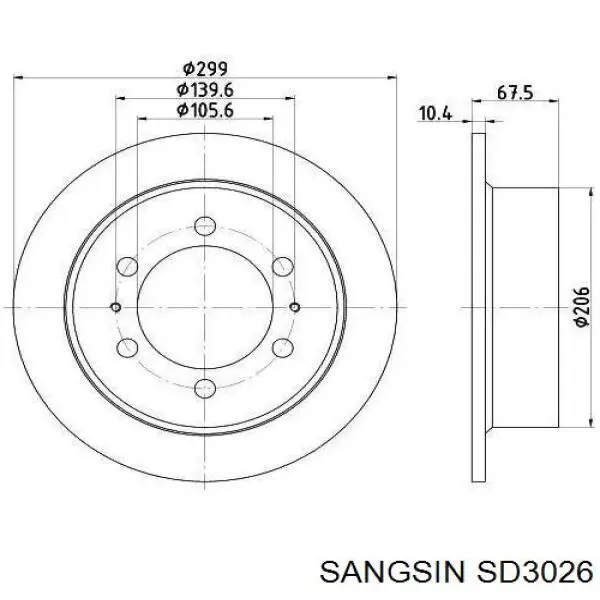 SD3026 Sangsin диск гальмівний задній