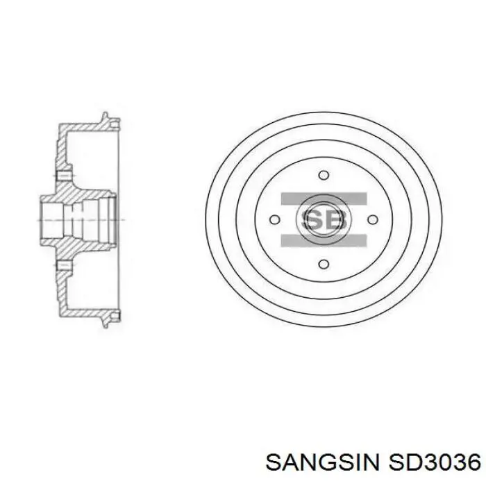 Купити SD3036 Sangsin Барабан гальмівний задній