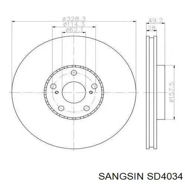 Диск переднього гальма Sangsin SD4034 ціна, від 49.24 USD