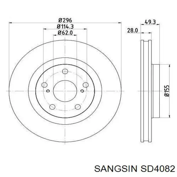 SD4082 Sangsin диск гальмівний передній